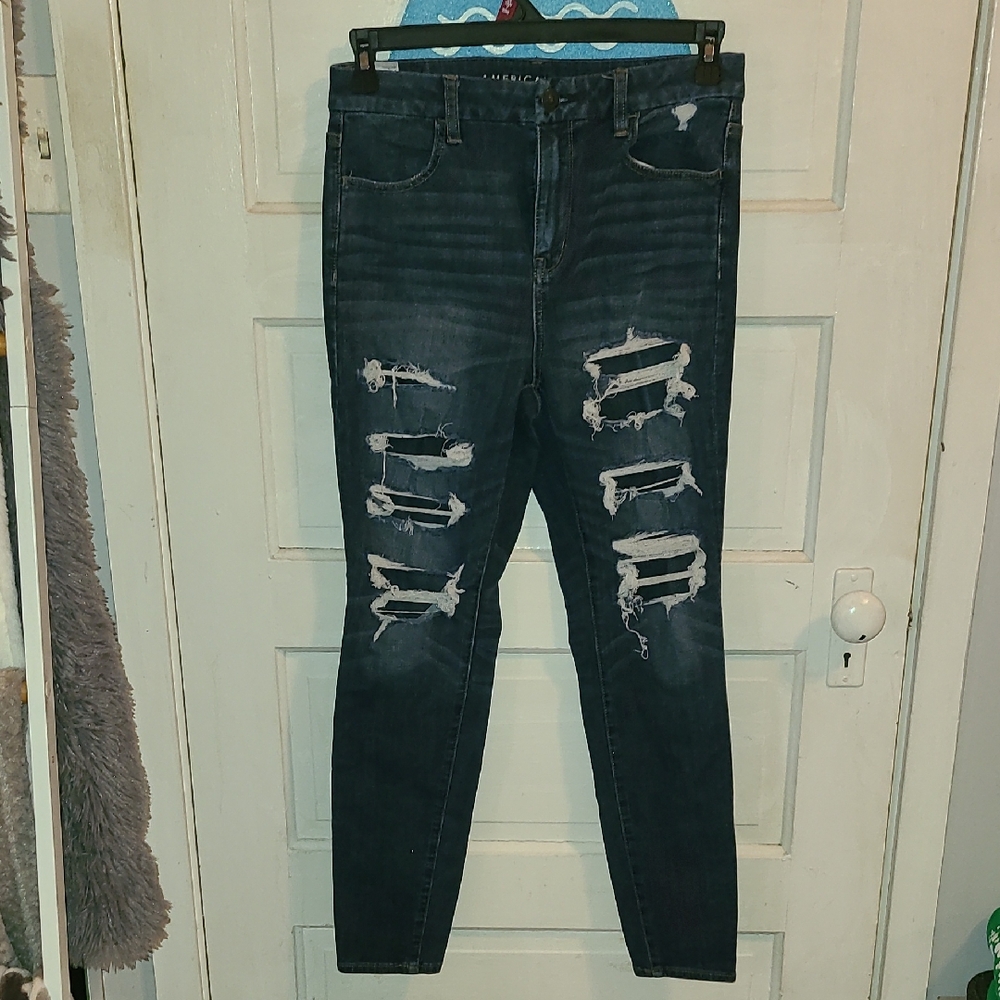 American Eagle Outfitters Dark Blue Distressed Skinny Jeans